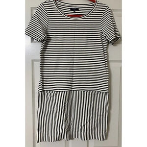 MADEWELL Women's Black White Striped Pockets Cotton Shift Resort Casual Dress S
